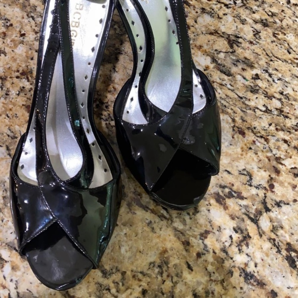 BCBG strappy black patent ankle strap heels - Picture 5 of 8